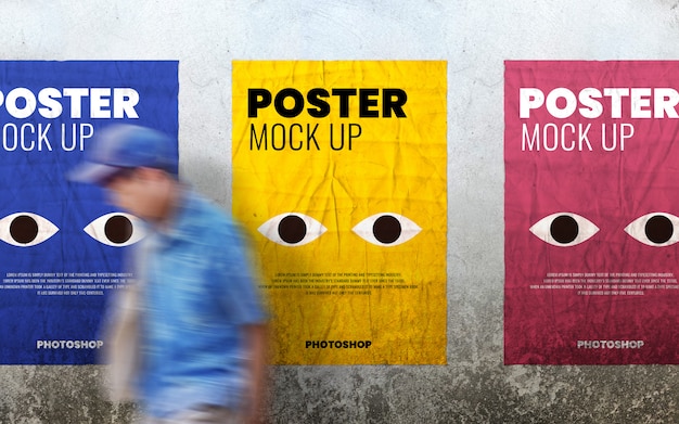 PSD poster print on grunge cement wall mockup