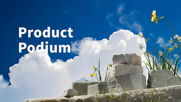 a poster for product stands on a stone wall with the words product stand on it