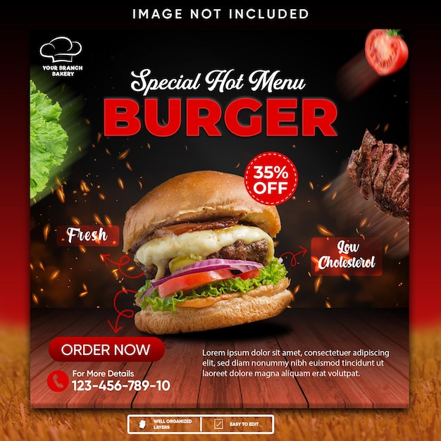 a poster promo hot burger with fire effect on background