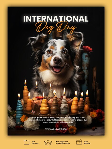 PSD poster psd-sjabloon voor de viering van de internationale hondendag