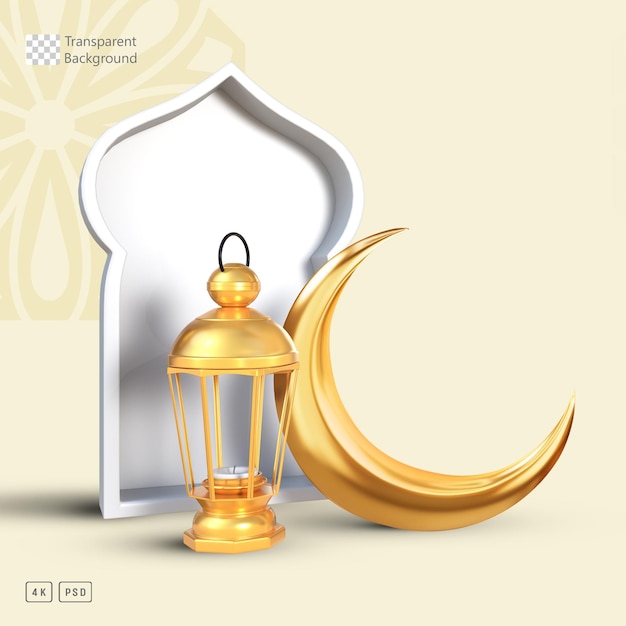 A poster for ramadan background with a gold lantern and a crescent moon.