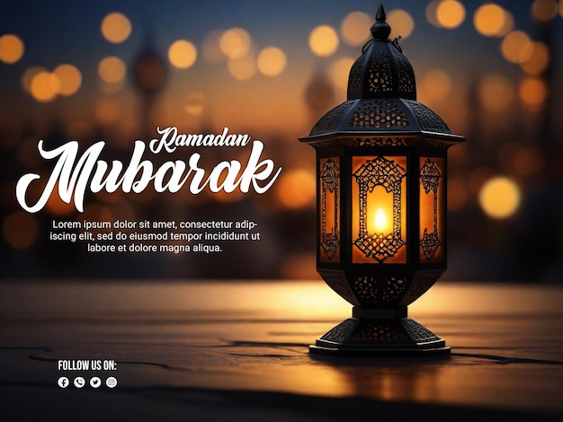 Poster Ramadan Psd Z Elegancką Lampą I Niewyraźnym świetlnym Tłem.