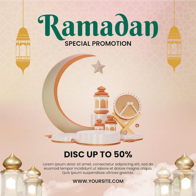 A poster for ramadan special promotion with a moon and stars.