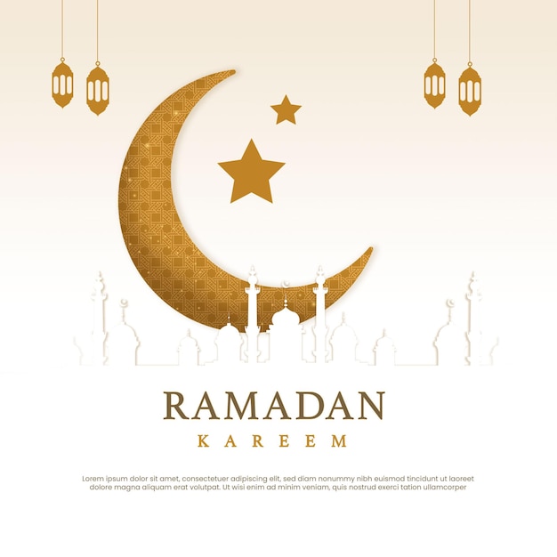 PSD a poster for ramadan with a crescent moon and stars.