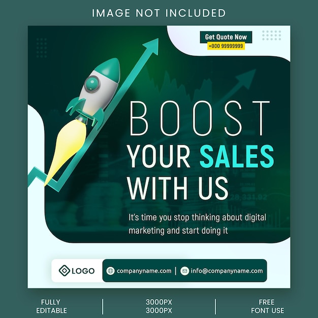 A poster for a sales promotion with a rocket on it.