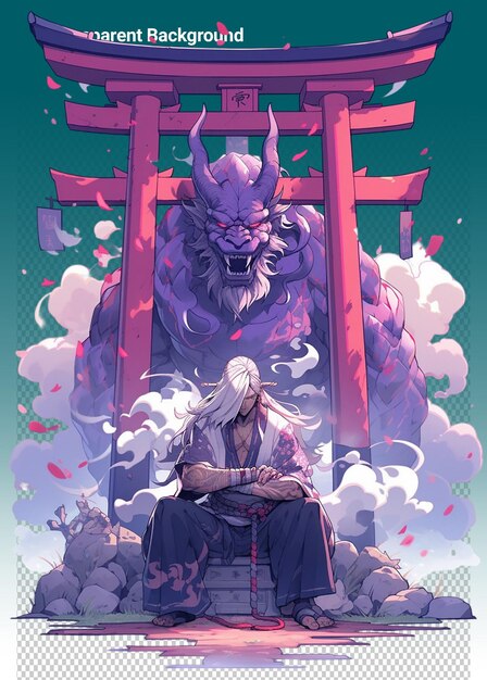 A poster for a samurai with a dragon in the background