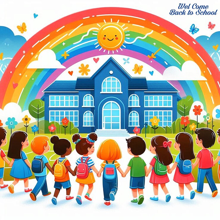 PSD a poster for a school called were all in the rainbow