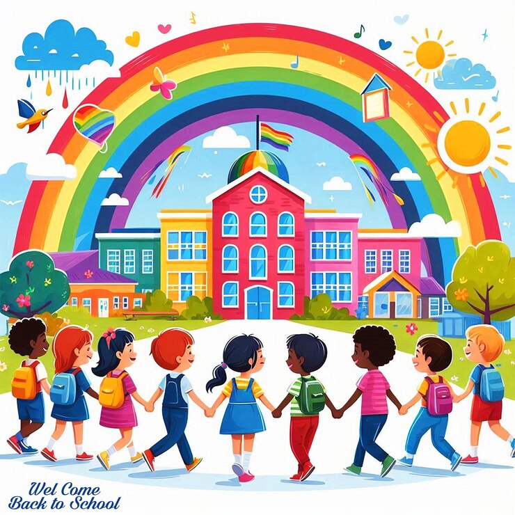 PSD a poster for a school called were all in the rainbow