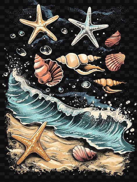 PSD a poster for the sea themed beach with shells and starfish
