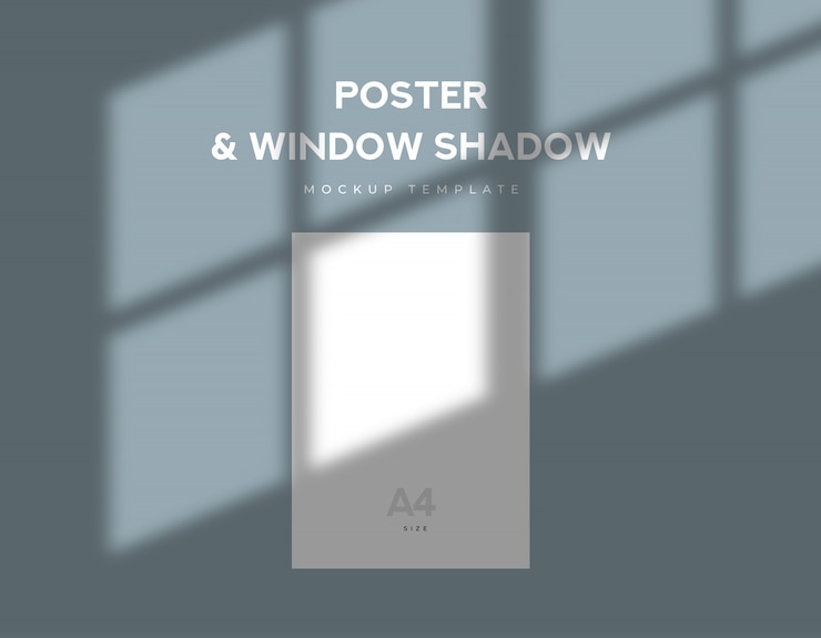 PSD poster size white sheet with window evening shadow