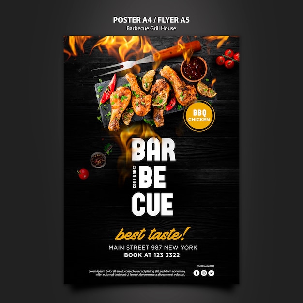 PSD poster sjabloon met barbecue concept