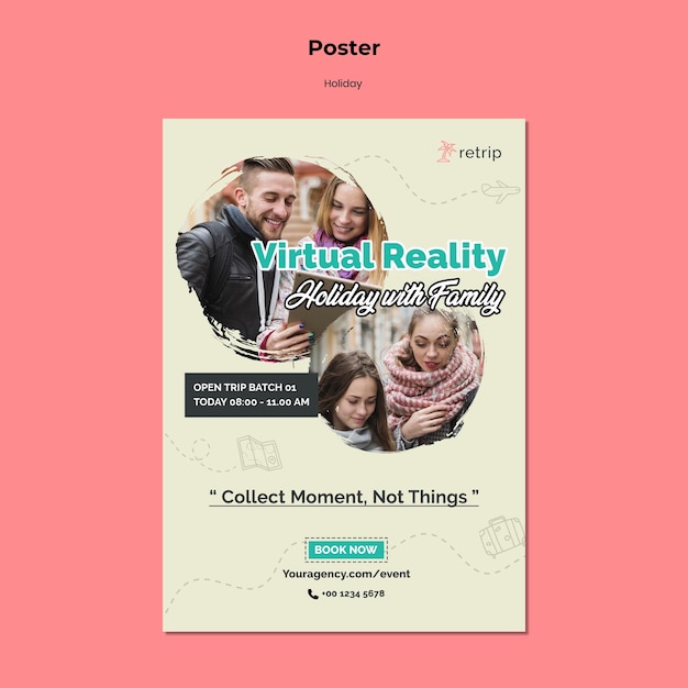 PSD poster sjabloon voor virtual reality vakantiereis