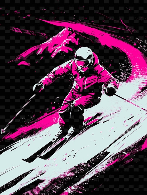 PSD a poster of a skier in a pink suit with the words  snowman  on it