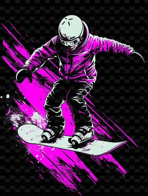 PSD un poster di uno snowboarder con una giacca viola e un casco