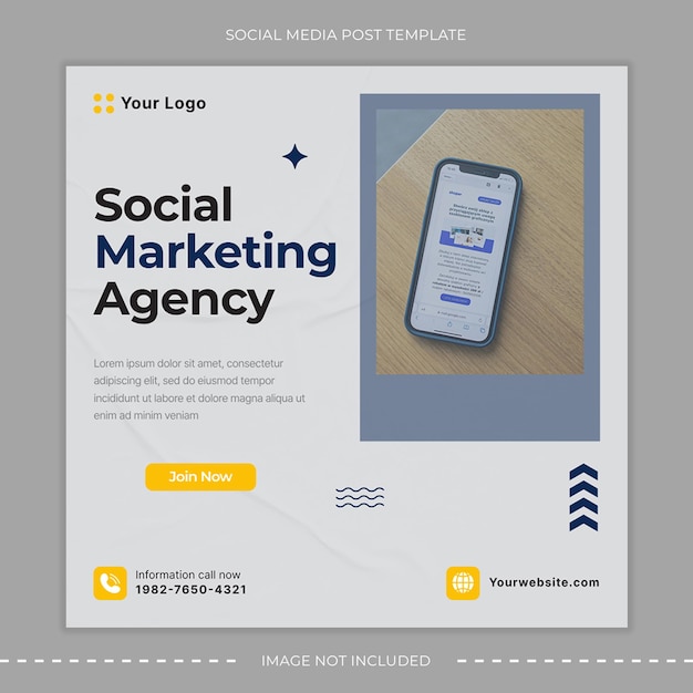 a poster for social media with a phone on the top