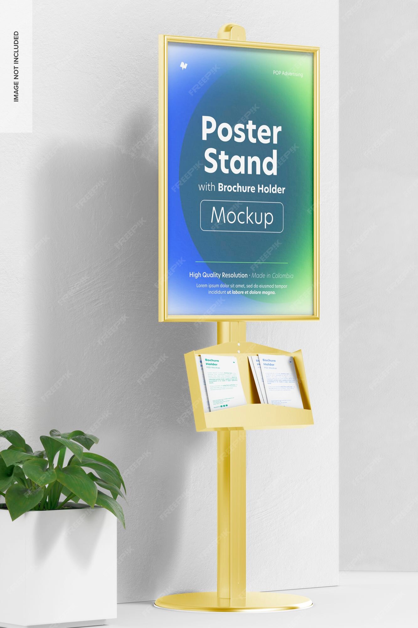 Premium PSD Poster stand with brochure holder mockup Premium PSD Poster stand with brochure holder mockup