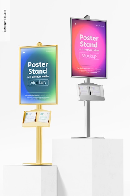 Supporti per poster con supporto per brochure su superficie mockup