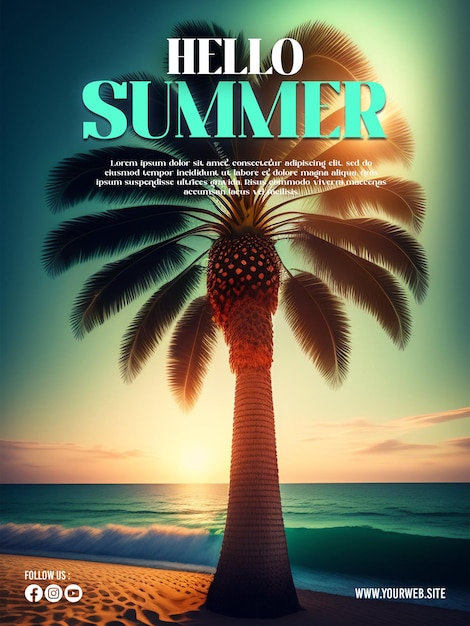 A poster for a summer party with a palm tree on the bottom.