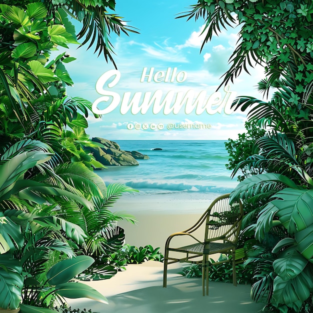 PSD a poster for the summer sun is shown on a tropical beach