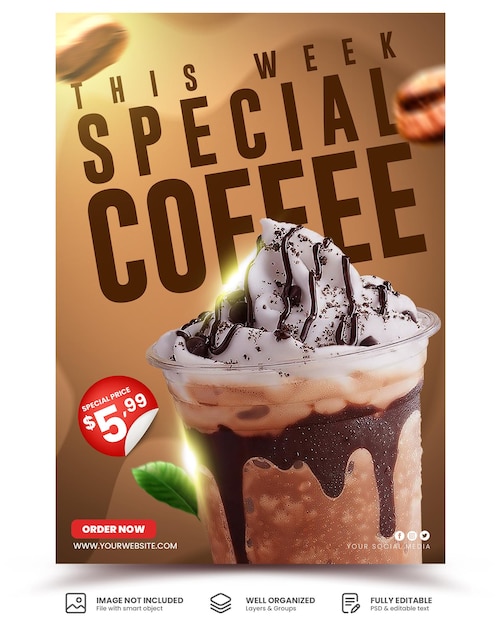 Poster template for coffee drink menu in restaurant promotion