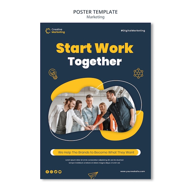 Poster template design with team working together