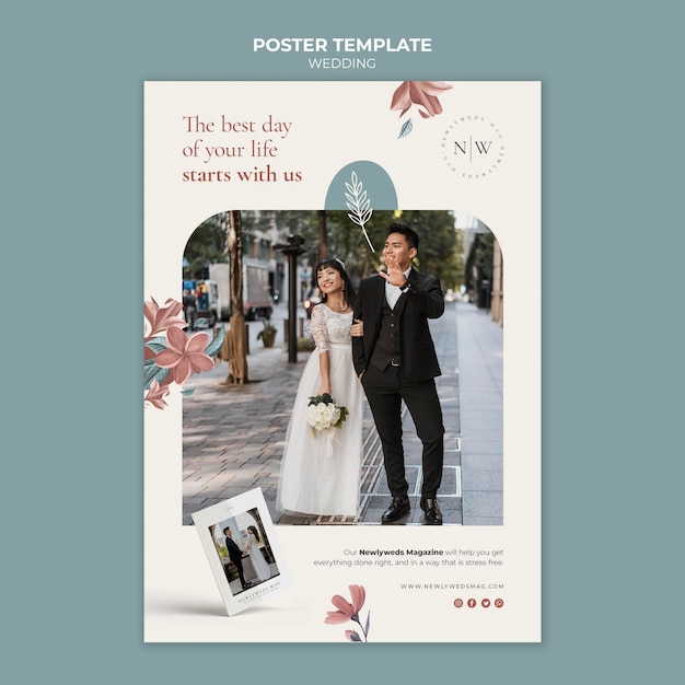 PSD 花の結婚式のポスターテンプレート