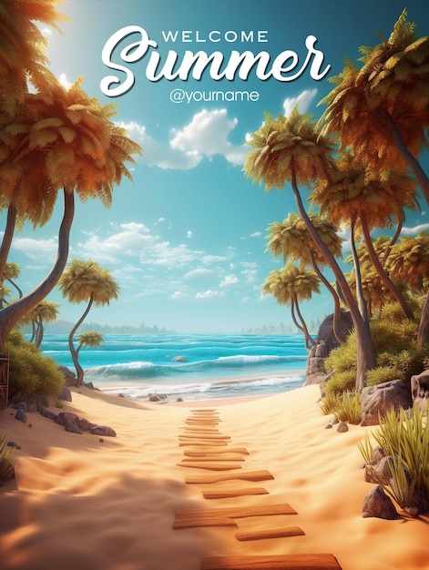 PSD a poster that says hello summer on it