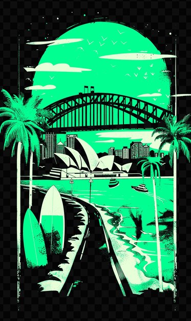 PSD a poster that says sydney harbour bridge in the background