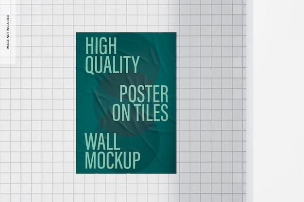 PSD poster on tiles wall mockup, front view