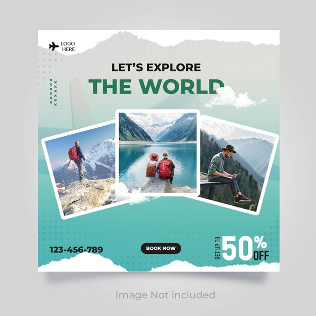 A poster for a travel agency called let's explore the world.