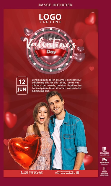 PSD un poster per san valentino con davanti un uomo e una donna.