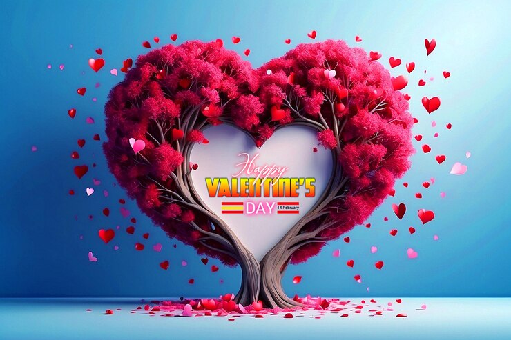 PSD a poster for a valentines day with a tree and a heart shaped tree