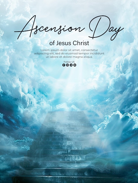 PSD poster van de hemelvaart van jezus christus met achtergrond stairway to heaven