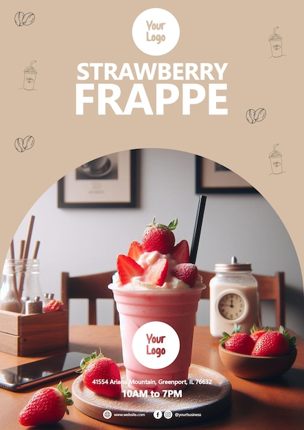 PSD poster van strawberry frappe