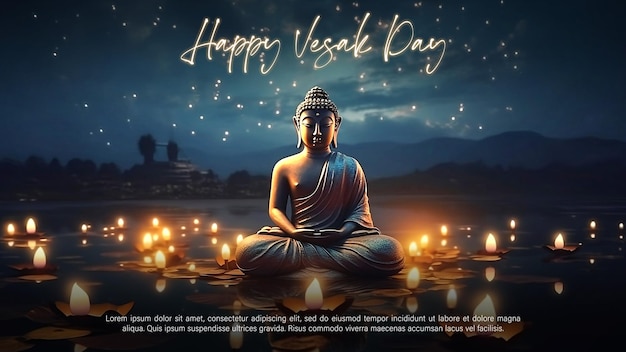 A poster for vesak day with a buddha sitting in the middle