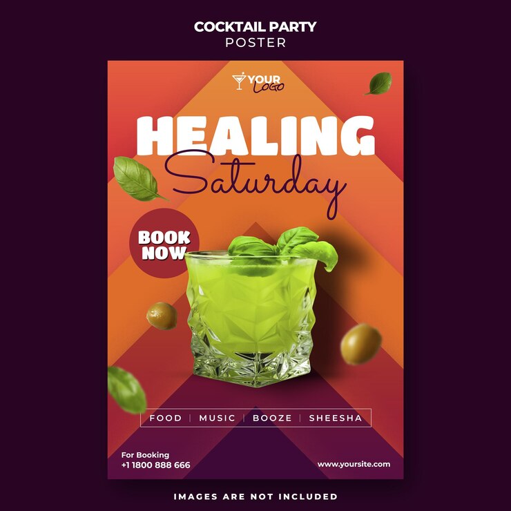 PSD poster voor een feestje met een glas cocktail