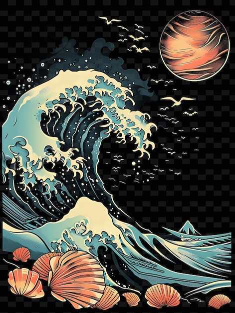 PSD a poster of a wave that has the ocean on it