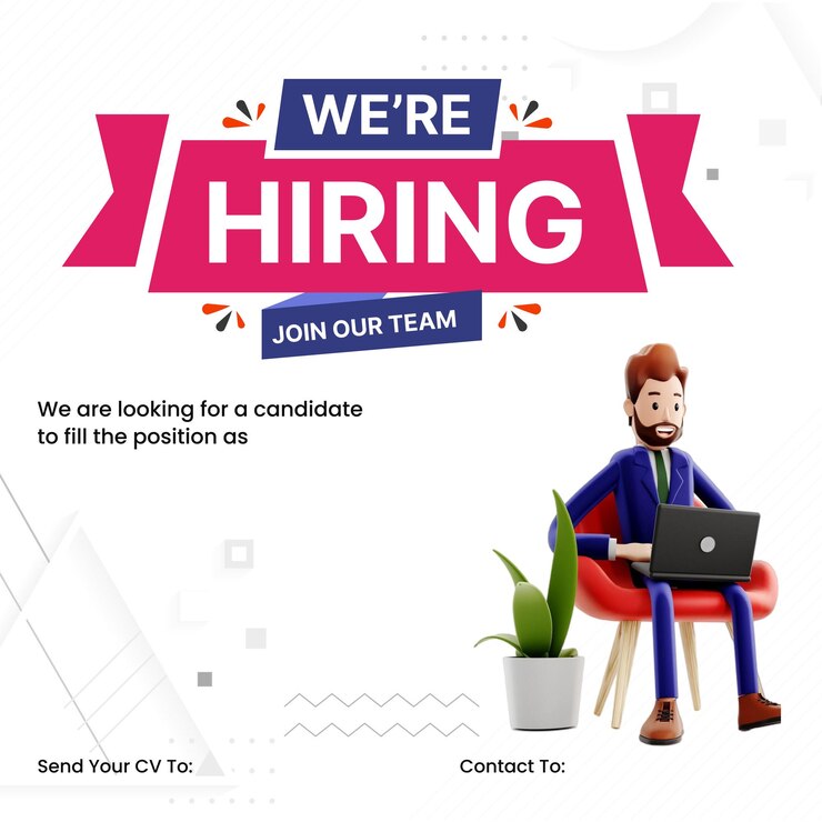 PSD a poster for we hiring with a pink ribbon in the background