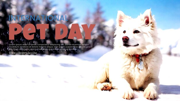 PSD poster white snow dog with beautiful snow background