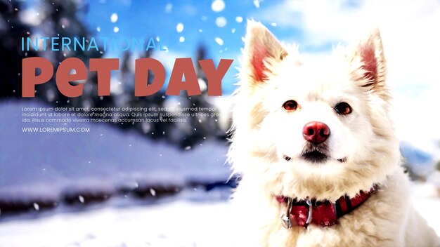 PSD poster white snow dog with beautiful snow background