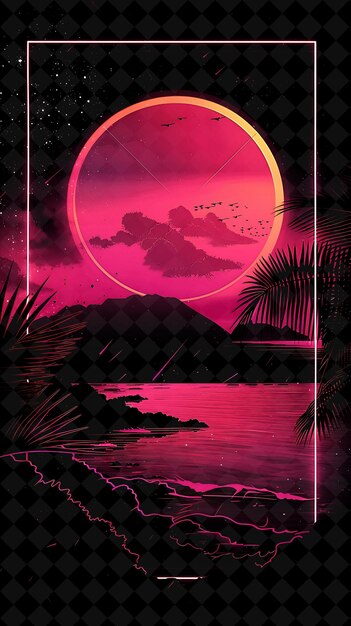 PSD Плакат с закатом солнца и пальмами