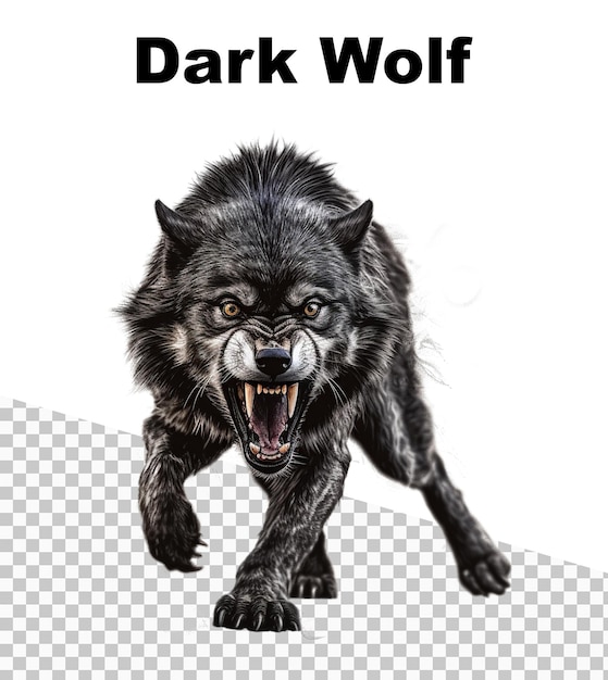 PSD un poster con un lupo oscuro aggressivo e la scritta 