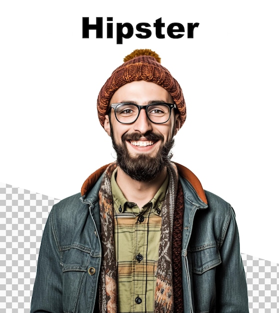 PSD a poster with a beautiful hipster man with the word hipster on the top