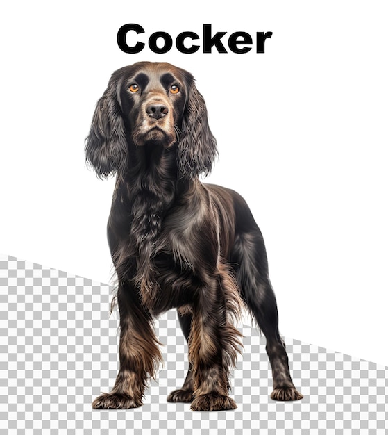 PSD un poster con un cane cocker con la parola cocker in alto