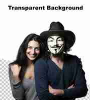 PSD an poster with a couple wearing a guy fawkes mask