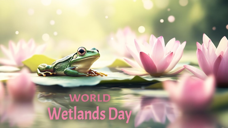 PSD a poster with a frog and water lilies in the background