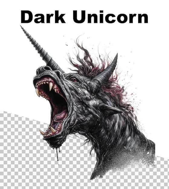 A poster with a furious dark unicorn and the words dark unicorn on the top