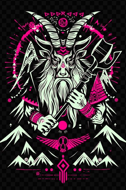 PSD a poster with a goat with a long beard and swords on it