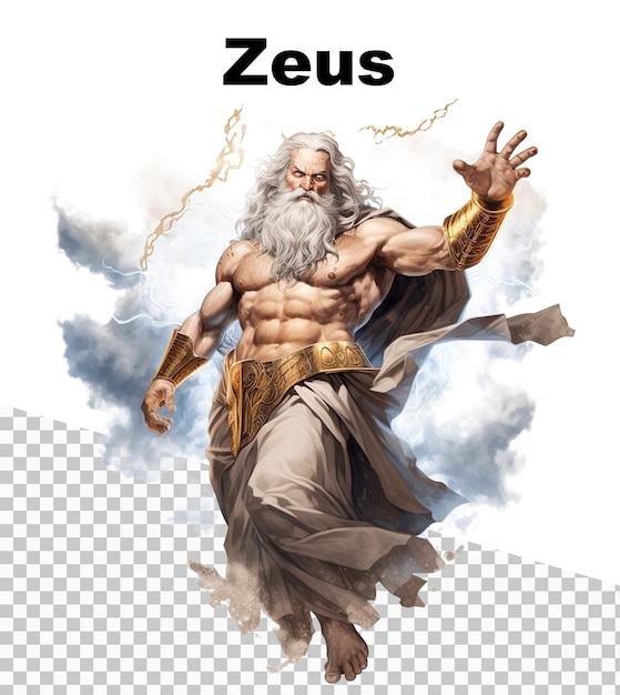 PSD un poster con il dio zeus e la parola zeus in alto