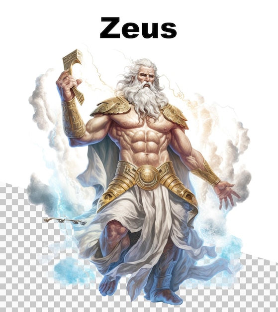 PSD un poster con il dio zeus e la parola zeus in alto